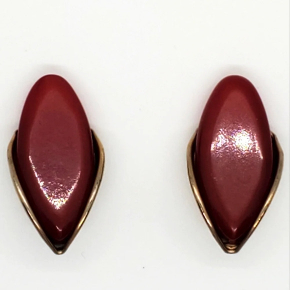 Vintage Ruby colored and Gold tone Clip-on Earrings - Picture 1 of 5